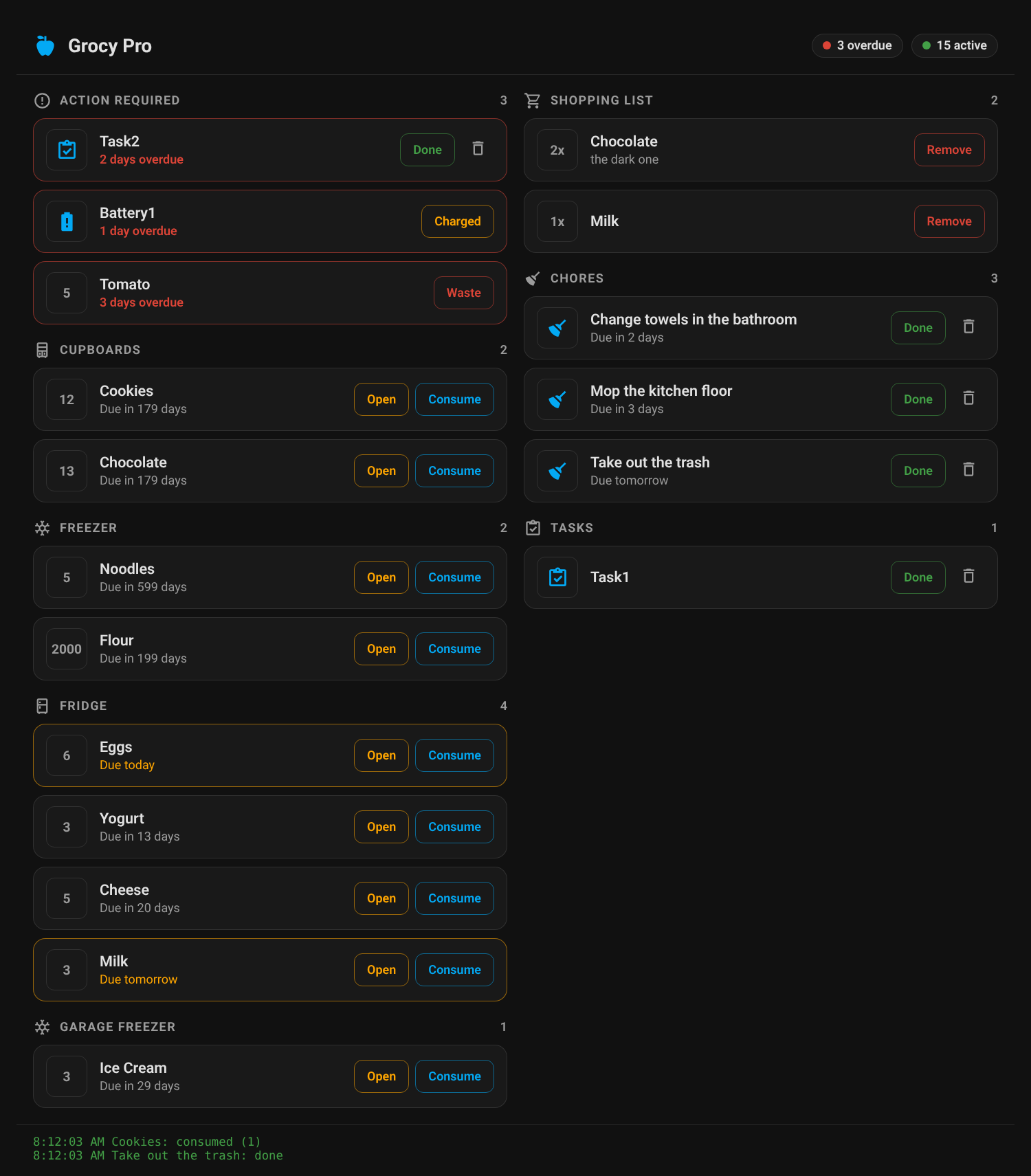 Grocy Pro Command Center card